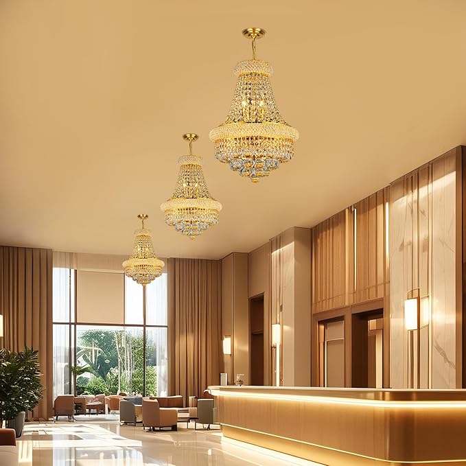 Crystal Chandeliers for Dining Room Light Fixtures Over Table, Empire Style K9 Crystal Chandelier for Living Room, 6 Lights Gold Luxury Lighting Fixtures for Bedroom Kitchen Island Entryway D15 Inch