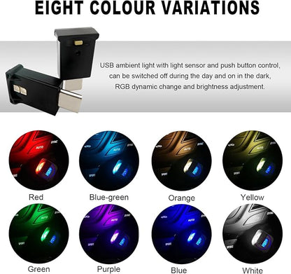 DXNQ USB Type C LED Ambient Light, 8 Colors RGB Dynamic Atmosphere Lamp Car Interior Decor USB Night Light, Adjustable Bright Plug-in Mini Ambient Lighting Kit for Car Laptop