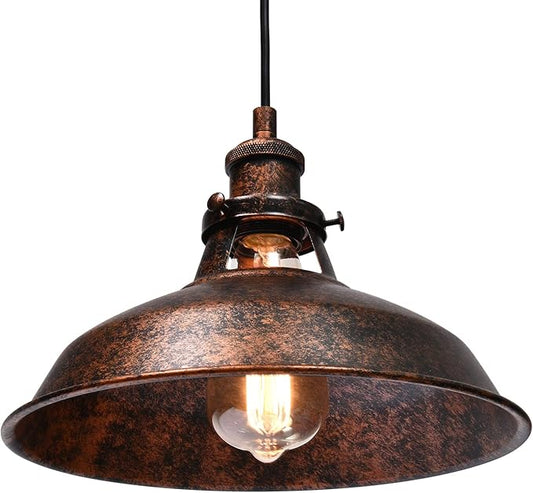 Lingkai Industrial Barn Pendant Light Farmhouse Hanging Lighting Small Chandelier Fixture 10.6in Vintage Ceiling Lamp for Kitchen, Dining Room, Living Room, Hallway