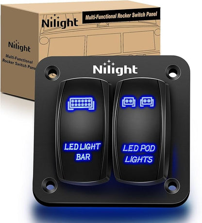 Nilight 90423B 2Gang Aluminum Laser LED Light Bar Rocker 12/24V 5Pin ON/Off Pre-Wired LED POD Lights Toggle Switch Panel with Blue LED for Marine Boat Car ATV UTV