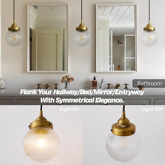 Vintage Ceiling Pendant Light with Clear Ribbed Glass Lampshade, Farmhouse Kitchen Island Hanging Light Fixture for Dining Room Hallway Entryway
