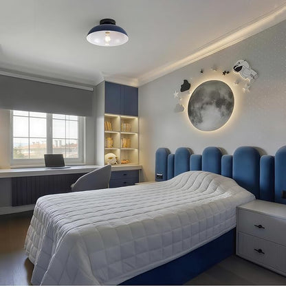 2 Pack 12 Inch Metal Semi Flush Mount Ceiling Light Fixture Industrial Small Ceiling Lights Kitchen Lighting Fixtures Ceiling with Navy Blue Shade for Hallway Entryway Bedroom Foyer Bathroom Laundry