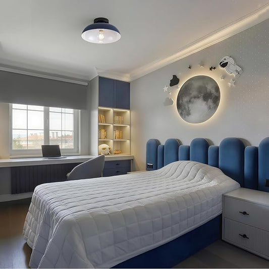 2 Pack 12 Inch Metal Semi Flush Mount Ceiling Light Fixture Industrial Small Ceiling Lights Kitchen Lighting Fixtures Ceiling with Navy Blue Shade for Hallway Entryway Bedroom Foyer Bathroom Laundry