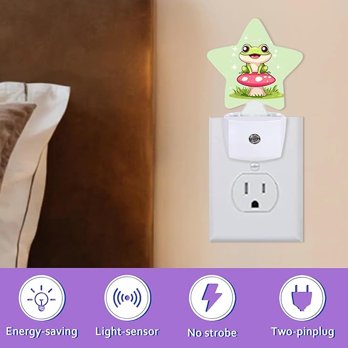 Cute Frog Night Lights Plug Into Wall,Red Mushroom Dusk to Dawn Light Sensor Night Light for Kids, Energy Efficient Sleep Friendly Lamp for Bedroom Bathroom Nursery