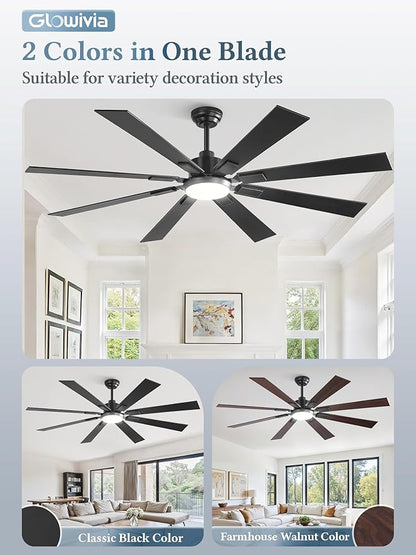 65 Inch Ceiling Fans with Lights and Remote&APP Control, Black Smart Ceiling Fan with 3000-6000K Dimmable, 6 Speeds Quiet Reversible Motor, Indoor/Outdoor Ceiling Fan for Living Room Bedroom