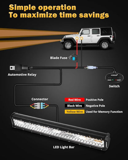 Auxbeam 6 Modes Amber White Series, 20 Inch LED Light Bar 420W, Strobe Light Flashing Warning Emergency, Spot Flood Combo Off Road Light for Trucks, Cars, ATVs, UTVs, Boats