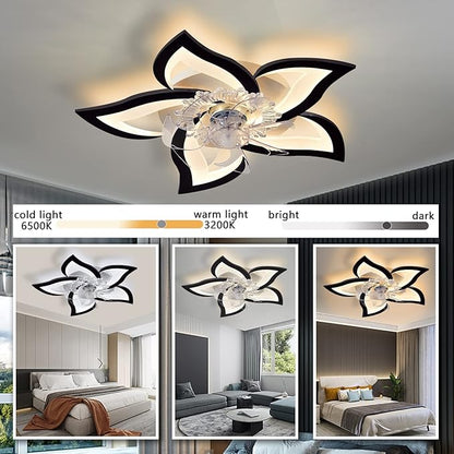 Bevenus Low Profile Ceiling Fans with Lights,27.2” Black Modern Dimmable Flower Shape Ceiling Light Fan with Remote Control/app Control,Timing 6 Gear Speeds Fan Ceiling Lamp.