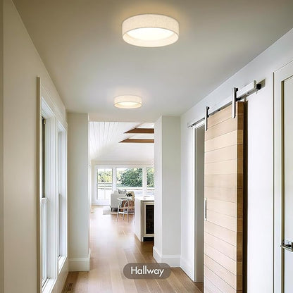 Modern Linen LED 13 Inch Ceiling Light Fixture with 24W 5CCT, Set of 2, Flush Mount Low Profile Room Lamp, Dimmable Minimalist Lighting for Bedroom, Kitchen, Hallway, Closet, Entryway, 2 Pack