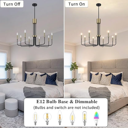 Black and Gold Chandelier, 8 Light Modern Chandeliers for Dining Room Light Fixture, Farmhouse Chandelier for Living Room, Bedroom, Kitchen, Entryway, Foyer