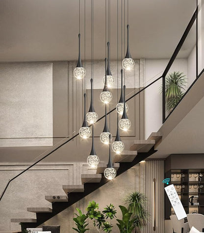 118 inches Modern Glam Crystal Chandelier for High Ceiling LED Dimmable Ceiling Pendant Light Staircase Foyer Enterway Living Room Chandelier Lighting Black 12 Lights