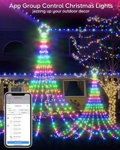 Smart Valentine's Lights Outdoor - 16.5ft App Controlled Color Changing LED Star String Lights with Music Sync, Custom Text & Pattern Design, 100+ Effects, Waterfall Star for Yard, Garden, Home Decor
