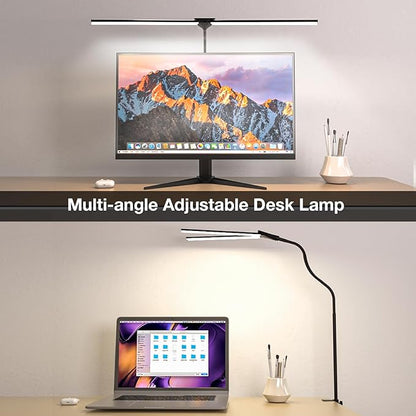 Hensam Desk Lamps for Home Office, Eye-Caring Architect LED Desk Light with Adjustable Brightness, Dual Monitors Task Lighting with Clamp, for Workbench, Study, Drafting, 1400 lm