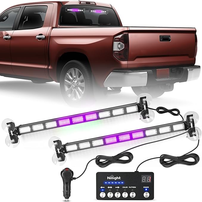 Nilight 162 LED Traffic Advisor Strobe Light Bar 2-in-1 Purple White Emergency Warning Hazard Lights with Controller 4 Switchable Color 36 Flash Pattern for Trucks Cars Tow Plow Construction Vehicles