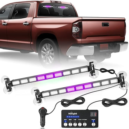 Nilight 162 LED Traffic Advisor Strobe Light Bar 2-in-1 Purple White Emergency Warning Hazard Lights with Controller 4 Switchable Color 36 Flash Pattern for Trucks Cars Tow Plow Construction Vehicles