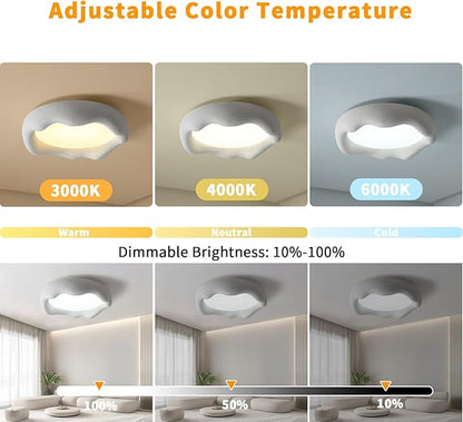 JAYMP Modern Ceiling Light, LED Dimmable Remote Control Ceiling Lamp for Dining Room Living Room Japanese Wabi-Sabi Style Lighting Fixture (Matte White, 49cm/19.3inch)