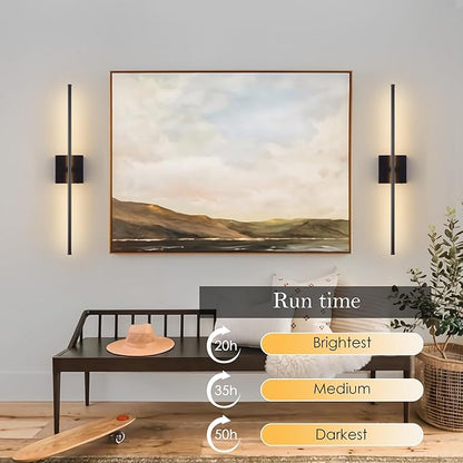 KARTOOSH 24.4 Inch 9 RGB Color Battery Operated Wireless Wall Sconces Set of Two, with Remote, Dimmable, Warm/Natural White/Daylight, Rotatable, LED Wall Light for Living Room, Bedroom, Black