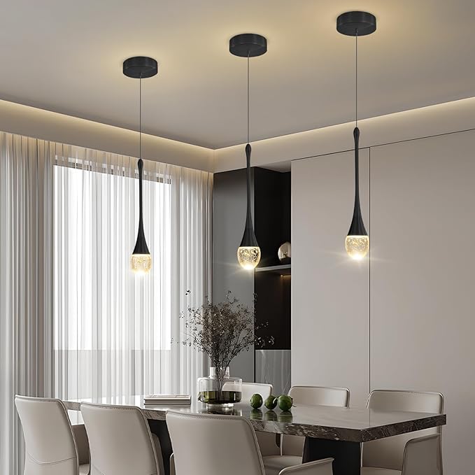 ykolupty Modern Pendant Lights for Kitchen lsland LED Dimmable Raindrop Chandelier Crystal Ceiling Pendant Lighting for Dining Room Hallway Bar Living Room (1 Pack)