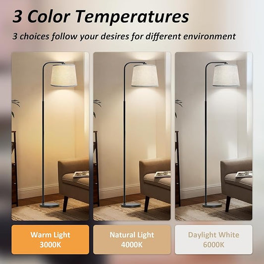AKASUKI Floor Lamp for Living Room with 3 Color Temperatures, Foot Switch Standing Lamps for Living Room, Bedroom, Office, Arc Mordern Floor Lamp with 9W LED Bulb Included