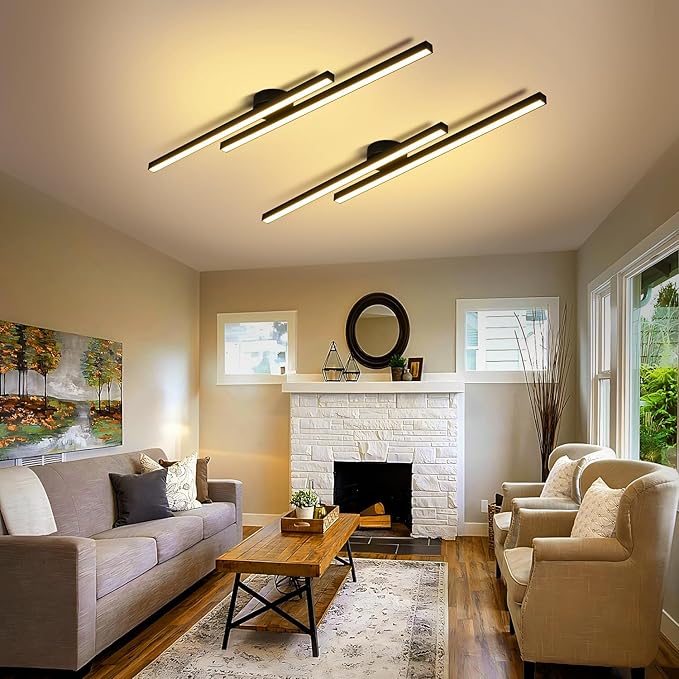 Black Modern LED Ceiling Light Fixtures with Remote 3000K/4500K/6000K Close to Ceiling Lights Creative Design Ceiling Lamp for Bedroom Kitchen Living Room Dining Room (32W, 2 Lights)