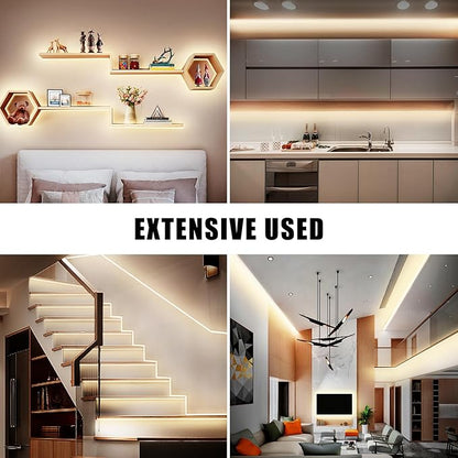 Tatazone 32.8ft 3000K Bright COB LED Strip Light, Dimmable, CRI93+, Warm White, Indoor, RF Remote, Adhesive, for Living Room, Shelf, Cabinet, Kitchen