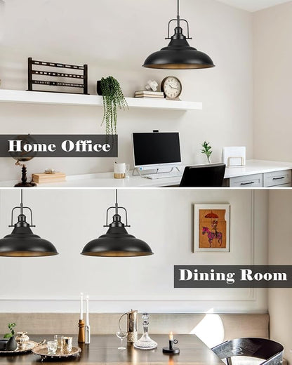 Black Pendant Light,16 Inch Large Industrial Pendant Lights, Matte Black Pendant Lights Kitchen Island, Vintage Farmhouse Pendant Light for Kitchen Island, Dining Room, Hallway (1 Pack)
