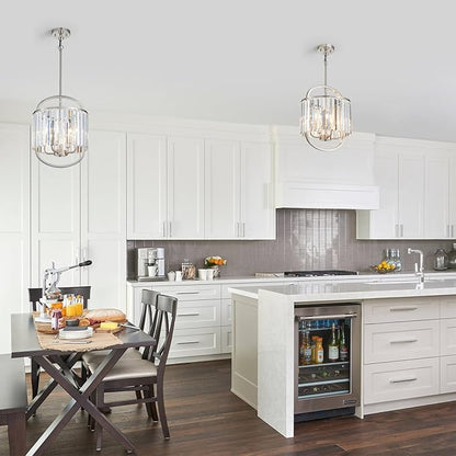 4-Light Brushed Nickel Crystal Chandelier Mini Pendant Lighting 12.8" Crystal Lamp for Closet Bedroom Foyer Dining Room Hanging Ceiling Light Fixture