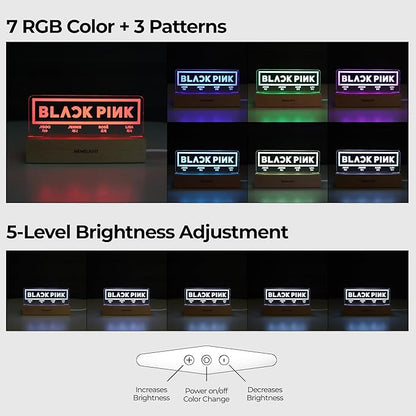 Black.Pink Night Light, Kpop Merchandise, Korean Idol Lamp for Blink, 7RGB Color, Dimmer, 8.3 x 4.2 x 1.7