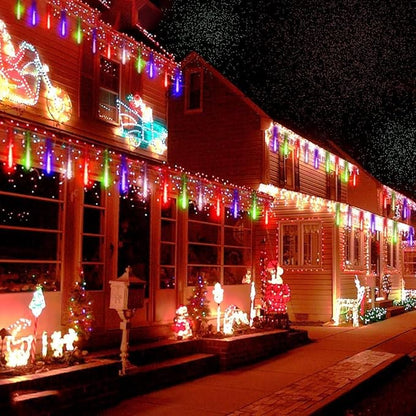 Kwaiffeo Multicolor Icicle Lights Outdoor, Waterproof 16-Tube Meteor Shower Lights for Christmas New Year Party Outside Decor, Equivalent to 2 Sets of 8-Tubes