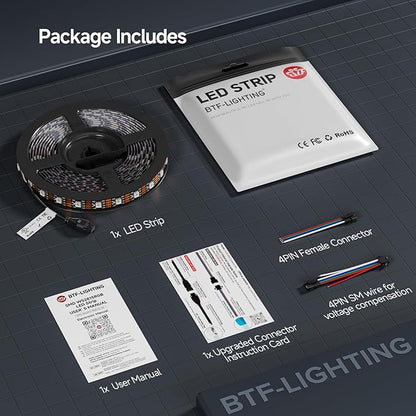 BTF-LIGHTING WS2815 (Upgraded WS2812B) LED Strip Light,UL Listed,16.4FT 300 LED/Pixels,Flexible Chasing RGB,Dual Signal Individually Addressable,5050SMD,3M Tape,DC12V IP30(No Adapter or Controller)