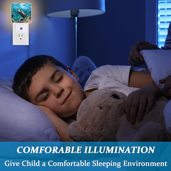 Sea Turtle Night Light, Plug-into Wall Underwater World Nightlight Lamp with Dusk to Dawn Sensor, Led Lamp 0.5W Energy Efficient for Boys Girls Adults Home Decor