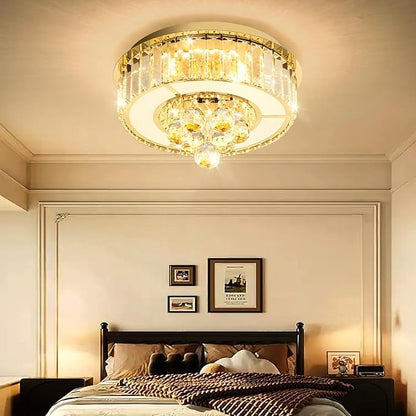 11.8" Gold Modern Crystal Chandeliers for Dining Room LED Dimmable Light Fixtures Flush Mount Light Living Room Bedrooms