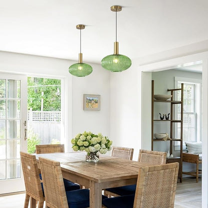 KCO Lighting 11.8'' Modern Gold Globe Pendant Light Black Green Glass Bathroom Fixture Adjustable Brass Round Lights Kitchen Island Large Farmhouse Ceiling (L1143-G)