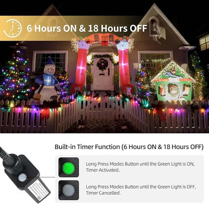 Tcamp 164FT 500 LED Christmas Lights Outdoor, 8 Modes Christmas Tree Lights with Timer Memory Function, Green Wire Fairy String Light for Xmas Holiday Party Bedroom Indoor Decor (Colored)