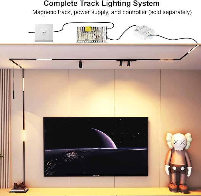 Track Lighting Rail Kit, 2PCS Magnetic Track Lighting Rail, 2PCS 15W Grille Spotlight Magnetic Track Head, 1PCS 200W Low Voltage LED Power Driver, Complete Track Lighting kit for Living Room