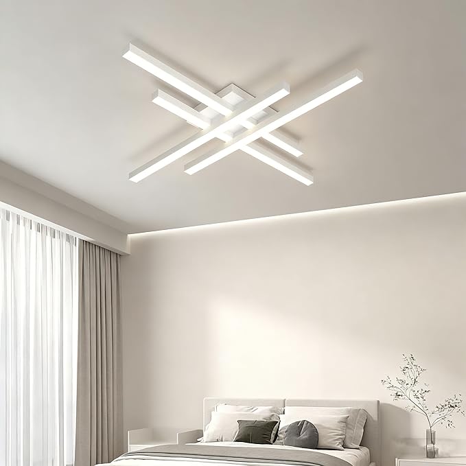 Modern 24in LED Ceiling Light, Minimalist Linear Geometric Flush Mount, 3000K Warm White Ceiling Lamp for Living Room Bedroom Kitchen Dining Room Office