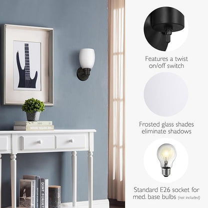 Design House Lydia Wall Sconce, 1 Light, Frosted Glass, Dimmable, Twist On/Off Switch, Matte Black, 4.88 in x 5.125 in x 9.75 in, 588814-BLK