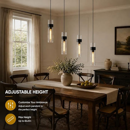 Modern Glass Black Pendant Lights Kitchen Island, Adjustable Cord Pendant Light Fixtures,Kitchen Pendant Lighting Over Island,Indoor Chandeliers for Bedroom Bathroom, Included Bulb