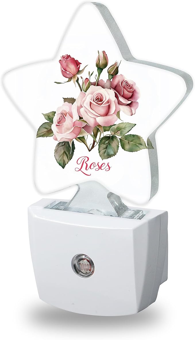 Night Lights Plug Into Wall Decorative,Retro Rose Flower Nightlights for Kids Bedroom, Pink Floral Energy Efficient Dusk-to-Dawn Sensor Sleep Friendly Lamp for Nursery Bathroom