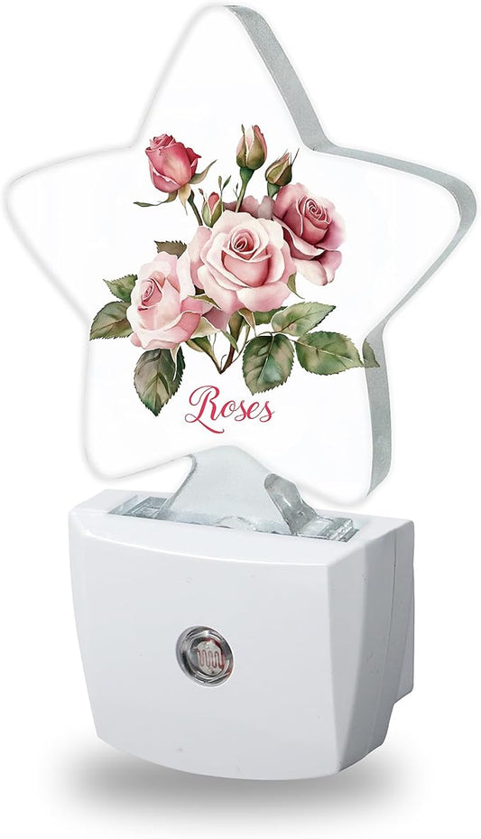 Night Lights Plug Into Wall Decorative,Retro Rose Flower Nightlights for Kids Bedroom, Pink Floral Energy Efficient Dusk-to-Dawn Sensor Sleep Friendly Lamp for Nursery Bathroom