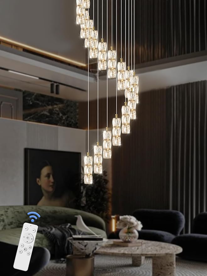 ykolupty H130 Modern Crystal Chandelier 16-Lights Gold Chandeliers Lighting Fixture High Ceiling Chandelier Suitable for Living Room Staircase Villa
