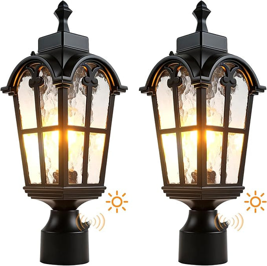 Dawn to Dusk Sensor Outdoor Post Lights Waterproof Post Light Fixture Outdoor Anti-Rust Waterproof Exterior Lamp Post Lighting for Front Door Yard Pathway Driveway Fence - 2 Pack
