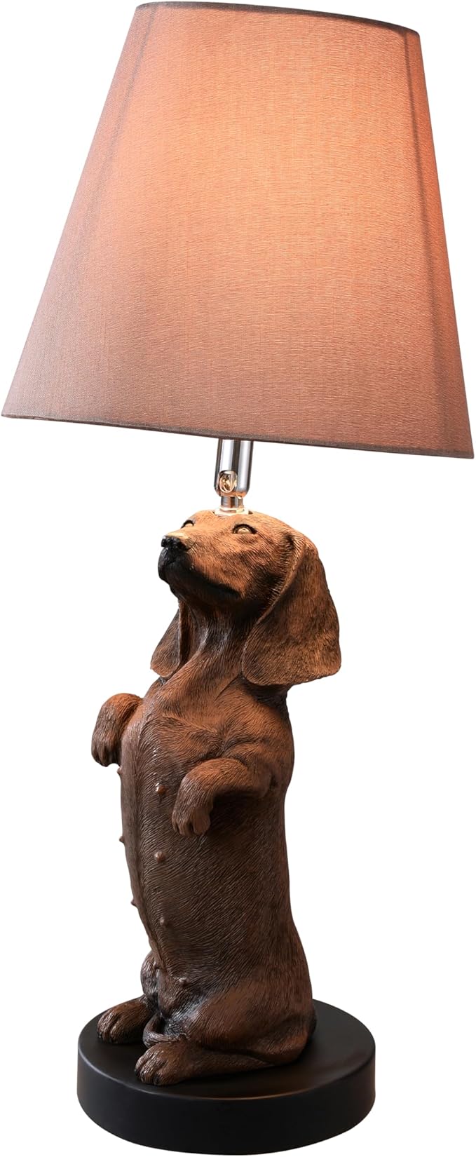YANIC Lamp for Bedroom, Bedroom Nightstand, Classic Bedside Lamps, Lamps for Night Stands, Adjustable Angle Dog Statue Rocker Switch Brown Fabric Shade Mental Base (24112A)