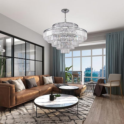 Crystal Chandelier Chrome Modern Luxury Pendant 7-Tier 31" Ceiling Lights Fixture for Dining Room, Living Room, Foyer