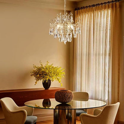Modern Crystal Chandelier Ceiling Light Fixture, 4-Light Pendant Ceiling Hanging Lamp for Dining Living Room Bedroom Kitchen, 16" Chrome Chandelier