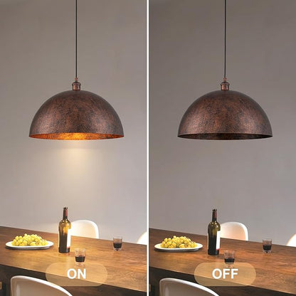 Lingkai 17.7” Industrial Metal Dome Pendant Light, Rust Industrial Pendant Lights for Kitchen Island, Dimmable Hanging Light Fixtures Compatible for Kitchen Island, Dining Room