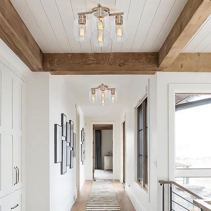 Semi Flush Mount Ceiling Light Kitchen Lighting Fixtures Ceiling Brushed Nickel Kitchen Cieling Light Fixtures with Clear Glass Shade for Dining Room Bedroom Living Room Hallway E26 Scoket