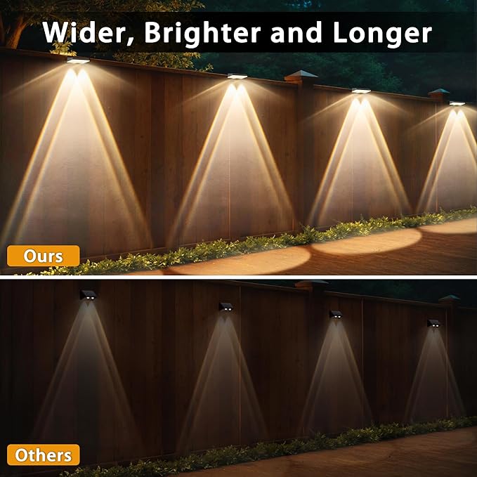 Solar Fence Lights Outdoor - 16 Pack RGB Fence Lights Solar Powered, 7 Color Modes & Warm White, IP67 Waterproof Dusk to Dawn Solar Powered Lights 12+ Hours for Fence/Backyard/Wall/Step/Patio/Deck