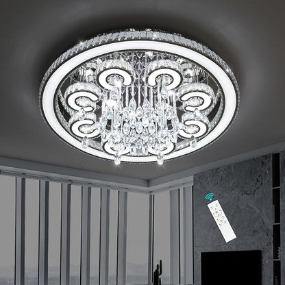 HAIXIANG Modern Chandelier LED Glam Living Room Crystal Light Interior Luxury High Ceiling Chandeliers Remote Dimmable Lights Fixture 40 Inches Silver