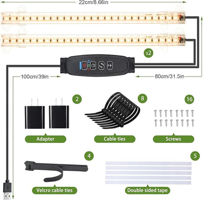 8.6'' LED Grow Light Strips, Full Spectrum 3500K Grow Lights for Indoor Plants, 2 Head with 3/9/12H Timer, 10 Dimmable Levels, Suitable for Seedling, Succulent, Plant Shelf and Greenhouse, 2-Pack