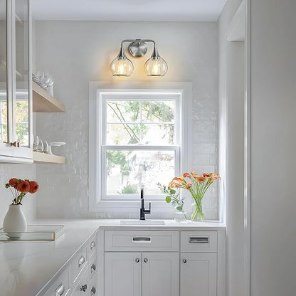 Brushed Nickel Bathroom Vanity Light 2 Lights Bathroom Light Fixtures Over Mirror with Clear Glass Shade 14 inch Wall Sconce Lighting Bath(Exclude E26 Bulb)